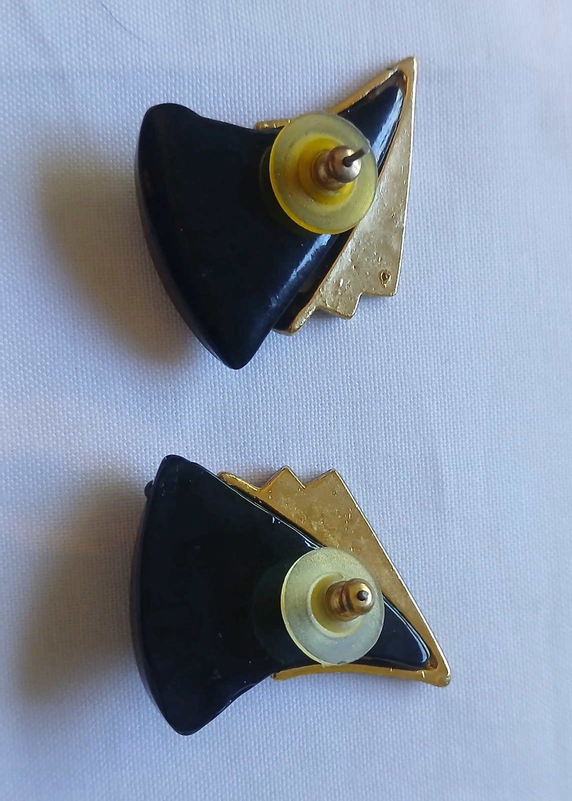 Vintage ART Deco Style Black & Gold Tone Rhinestone Set Earrings & Brooch