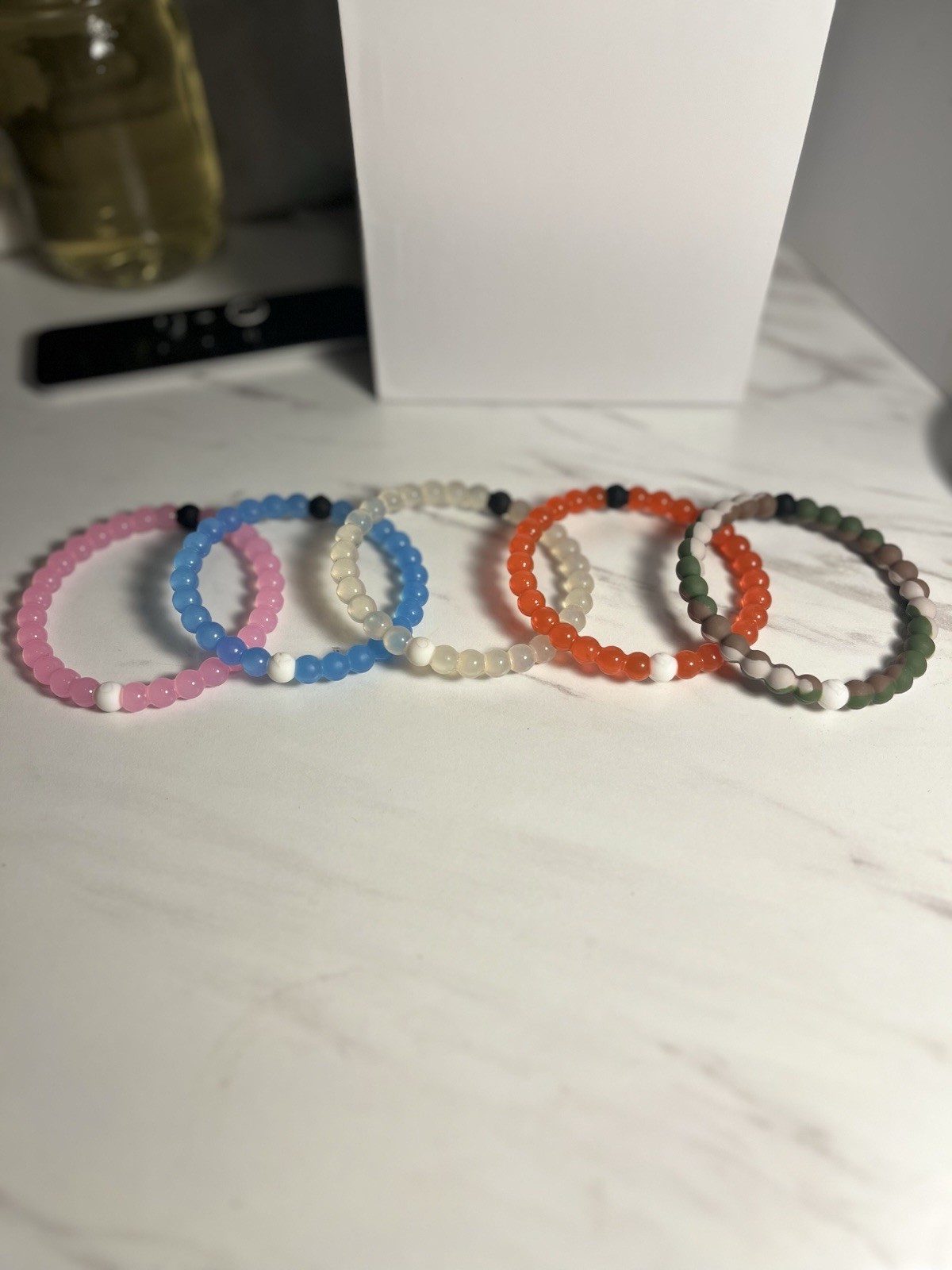Lokai Multicolor Round Beaded Stretch Bracelet Set w/ Jar Container-XL
