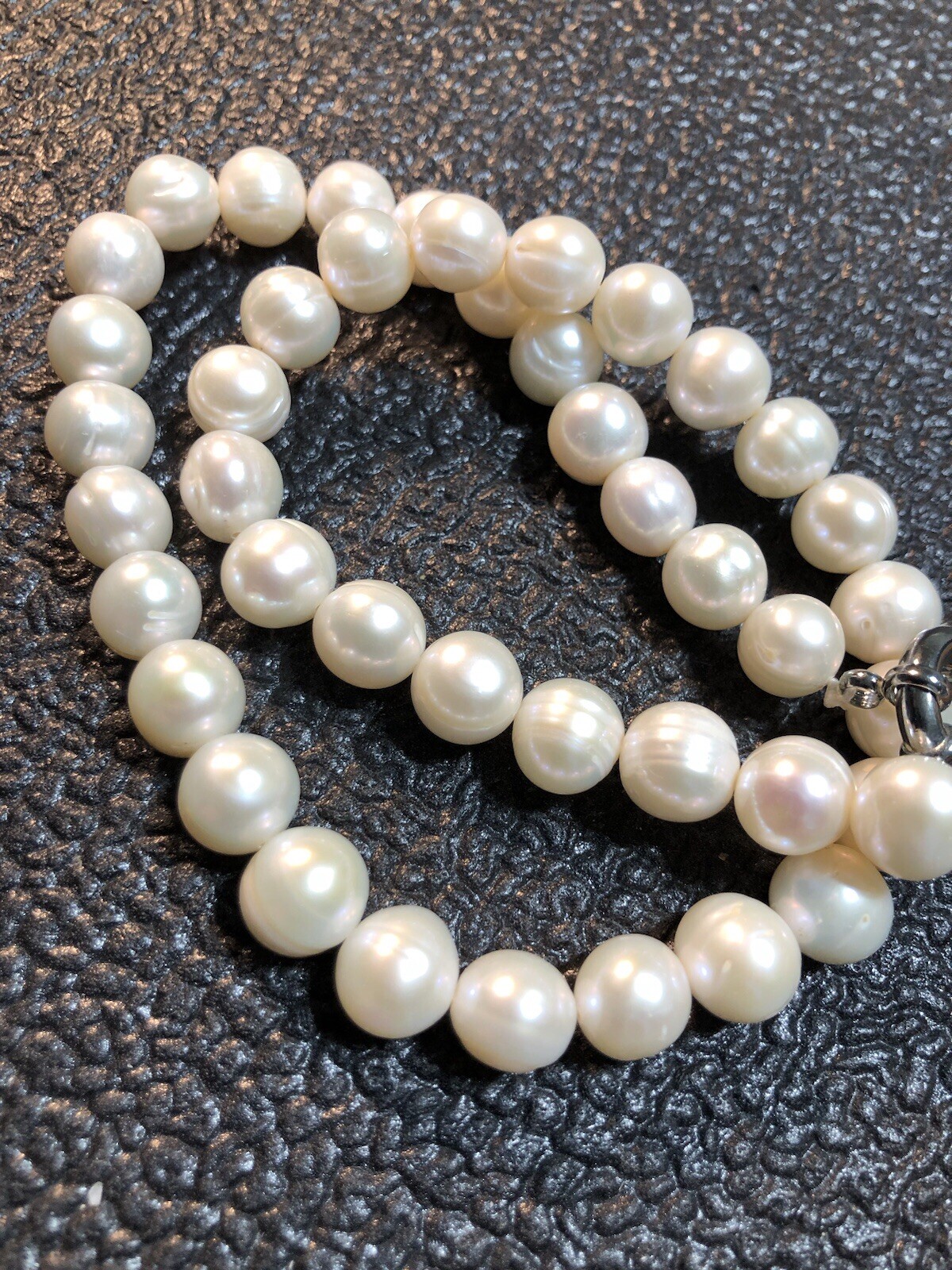 Estate 16” 8.7mm-10mm Pearl Necklace Nacre Creamy,Pink Yellow Hues Weight 44.54g