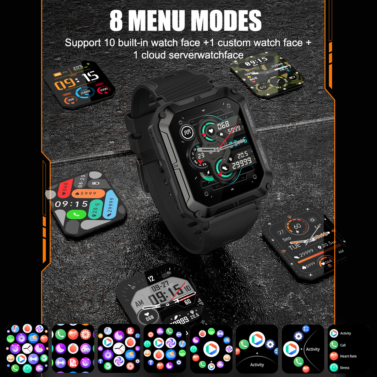 Bluetooth Smart Watch Military Tactical Men Sport Heart Rate Fitness Tracker US