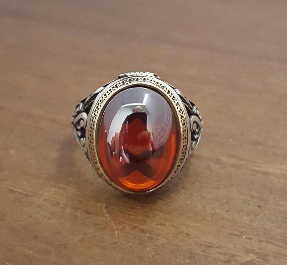 Solid 925 Sterling Silver Natural Red Garnet Gemstone Signet Men’s Unisex Ring