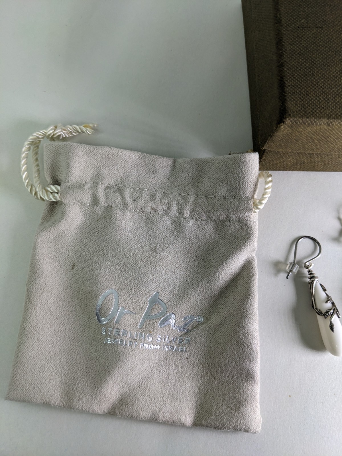Or Paz White Cream Pearl Sterling Silver French Hook Floral Earrings Oxidized