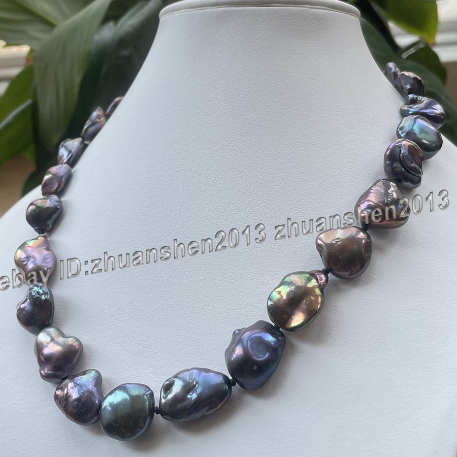 Huge 20-25mm Natural South Sea Black Baroque Reborn Keshi Pearl Necklace 18″-36″