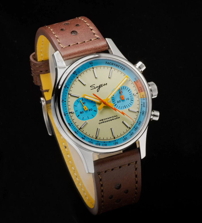 Sugess Pilot Watch 40mm ST19 Swanneck Movement Teal blue Dial with Brown Leather