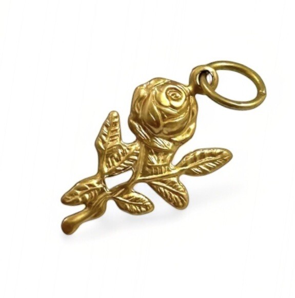 Vintage Charm Rose Flower Dainty Pendant Brass Stamping Charm Jewelry For Women