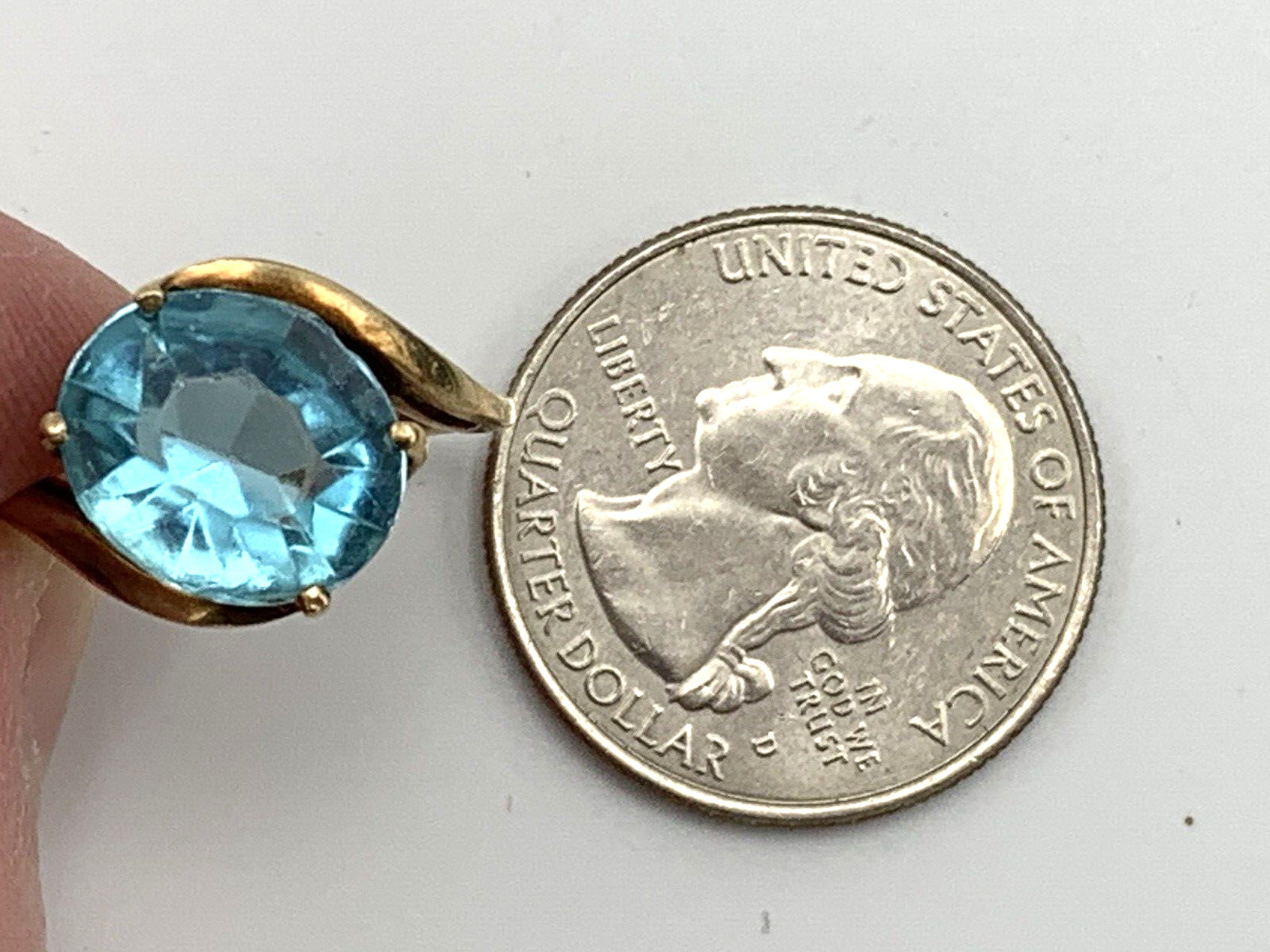 10K Yellow Gold Solitaire Blue Glass Cabochon Ring Size 6-1/2 & 3 Grams