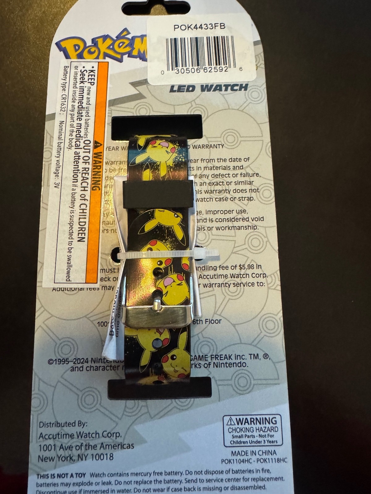 Pokémon Pikachu LED Digital Watch Black Kids Accutime POK4433FB New