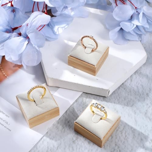 Bamboo Pcs Rings Display Stand for Selling Velvet Jewelry Ring Holder 12