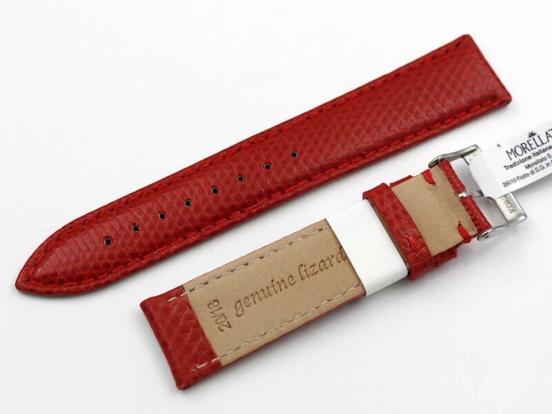 Morellato Red Lizard Leather Strap Various Sizes Made Italy Steel Buckle