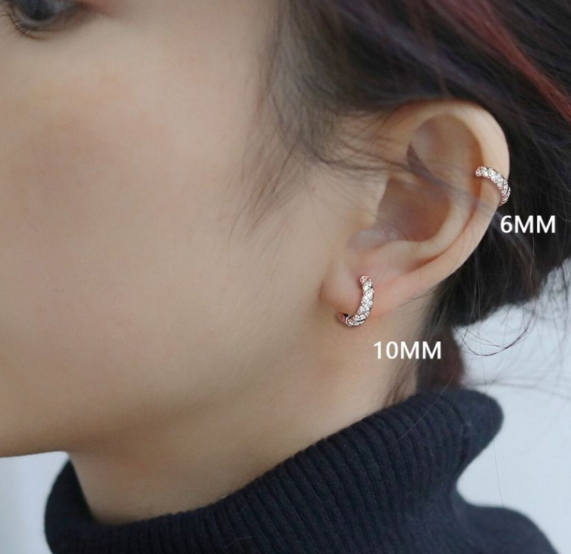 6/8/10mm 925 Sterling Silver CZ Huggie Hoop Small Earrings Women Girl 2Pcs I82