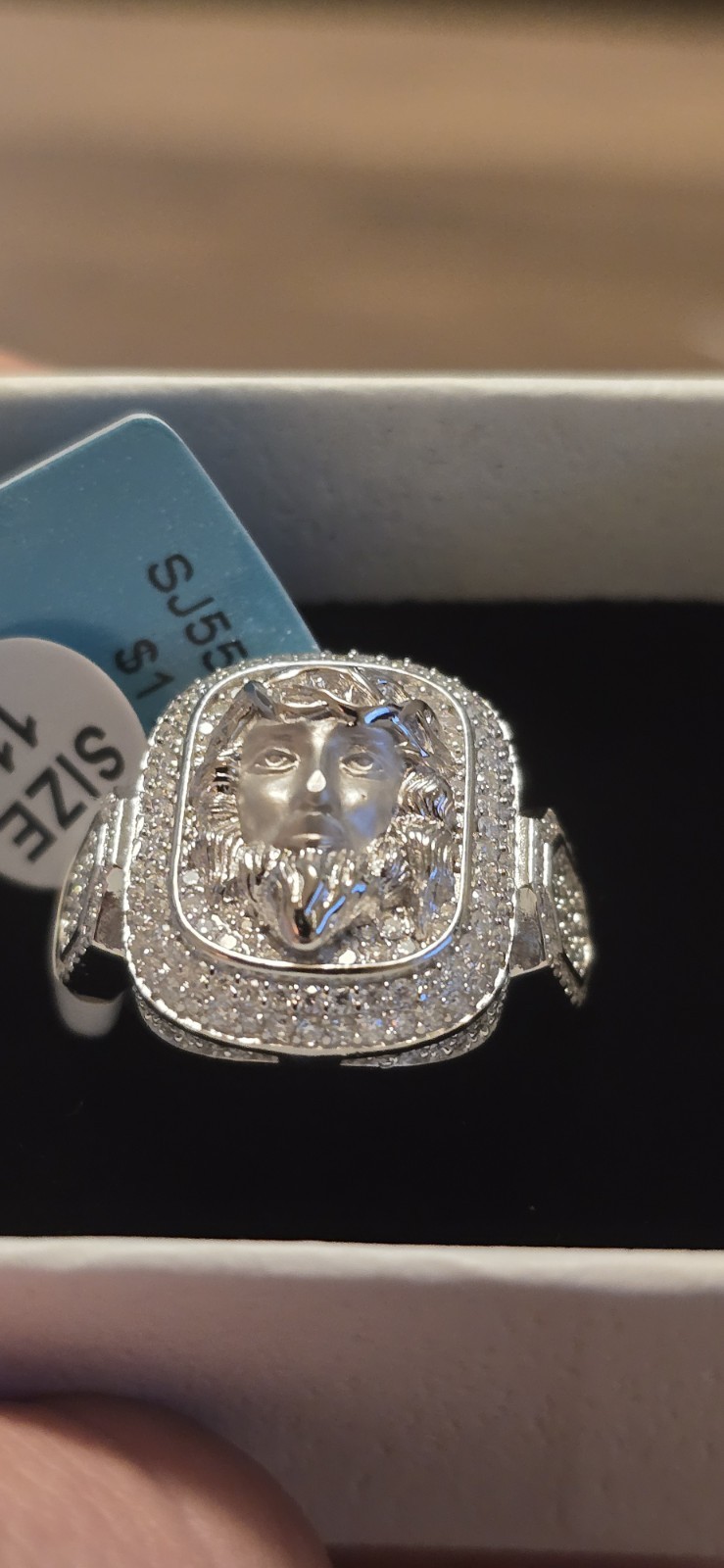 925 Sterling Silver Jesus Face Moissanite Pavé Band Ring Size 11 Silver