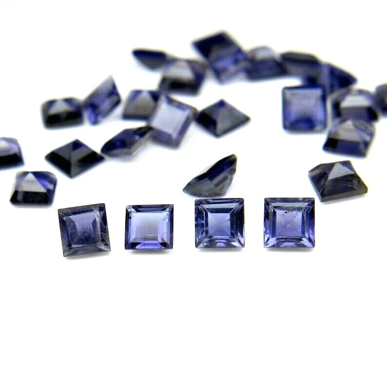 Wholesale Lot 3mm to 5mm Square Cut Natural Iolite Loose Calibrated Gemstone