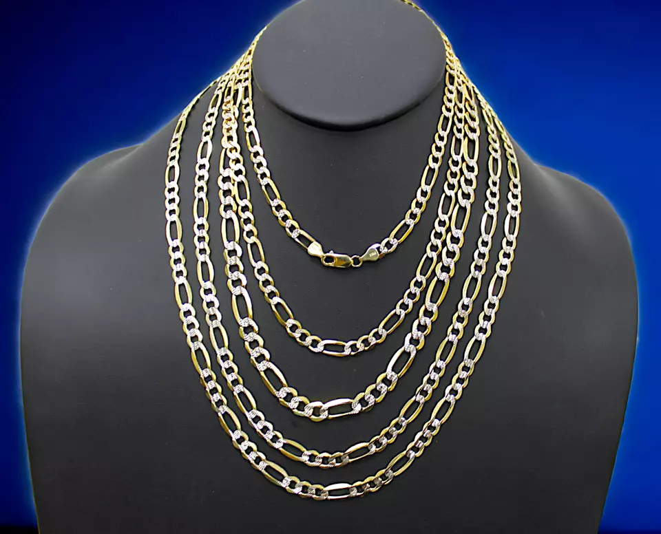 10K Yellow Gold SOLID Figaro Pave Necklace Bracelet Chain Real DC 2mm-11mm 7-30″