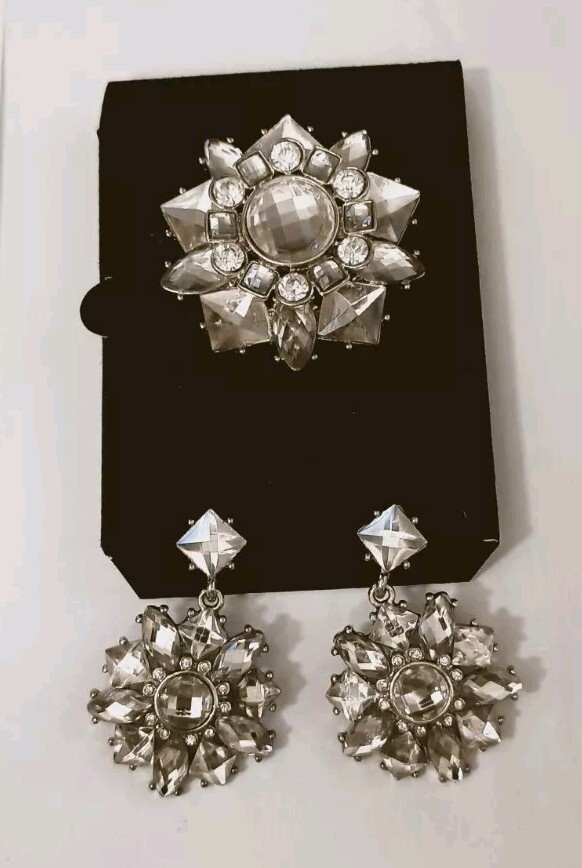 Brooch & Earrings Gift Set Faux Stones diamonds and Rhinestones.