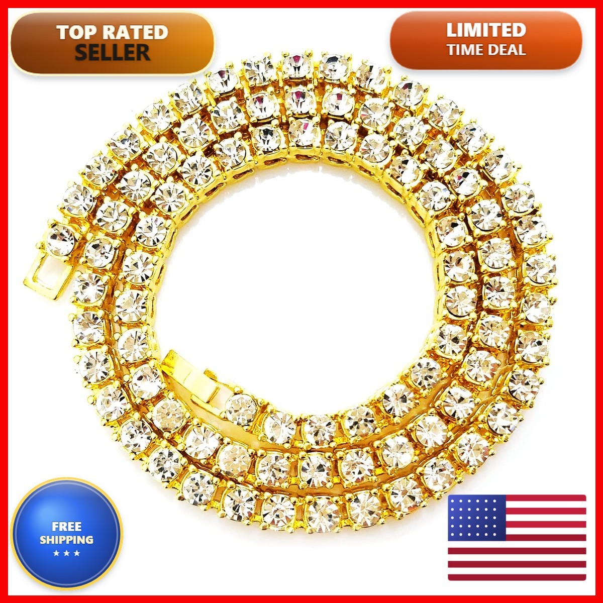 HH BLING EMPIRE Gold Silver Iced Out Diamond Tennis Chain Necklace Men Women