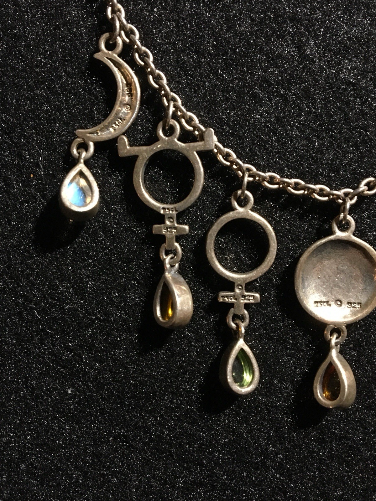 Peter Stone 925-7 Classical Planets Necklace Moons Necklace Retired Vintage Gems