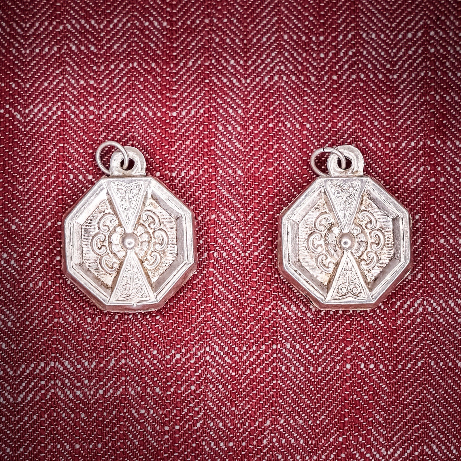 Antique French Puffy Octagon Charm Sterling Silver Die Struck 19th Century