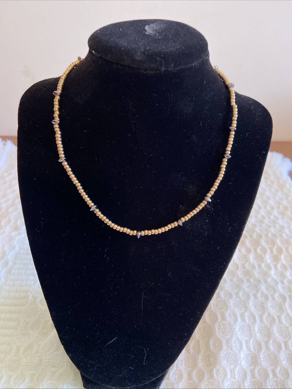 Vintage Monet Signed Gold Bead & Hematite Choker Necklace 15″