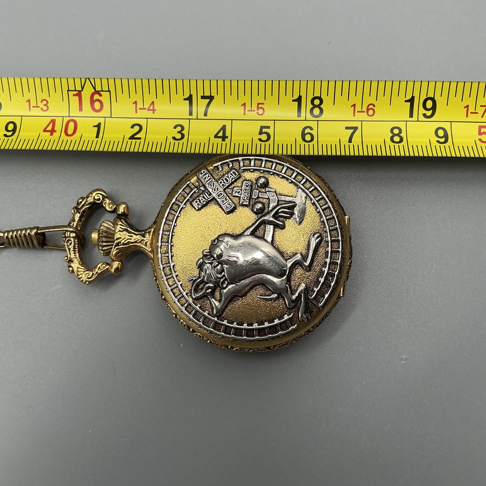 Vintage Armitron Tasmanian Devil Pocket Watch 40mm Gold Tone Train New Battery
