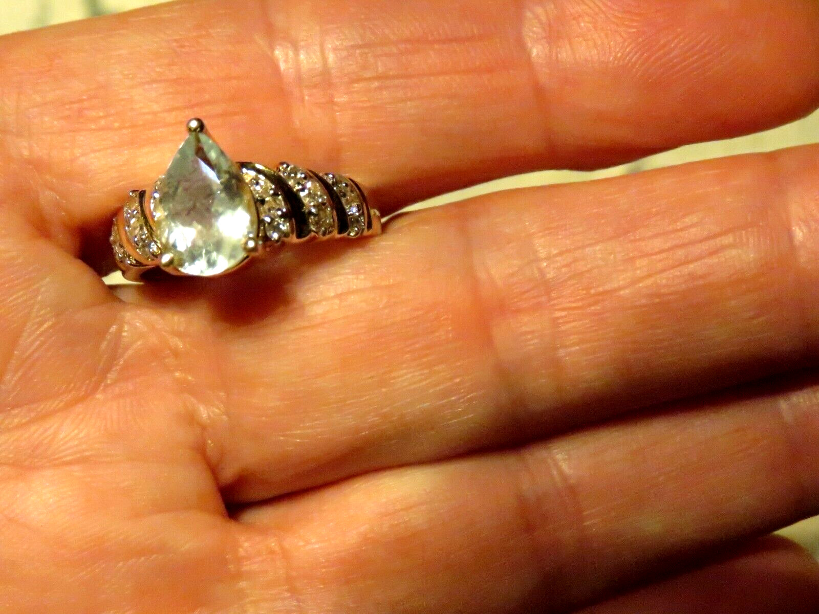 Solid 14k Yellow Gold Big 10 x7 Aquamarine 18 Diamonds Cocktail Ring 6.5 * 5.7gr