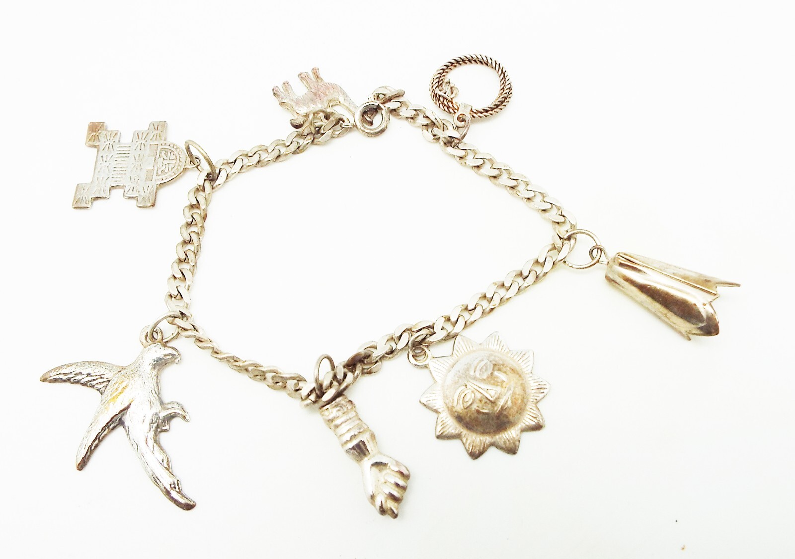 VTG 800 SILVER 7 in CHARM BRACELET BRAZIL PERU CHILE COLUMBIA ARGENTINA SOUVENIR