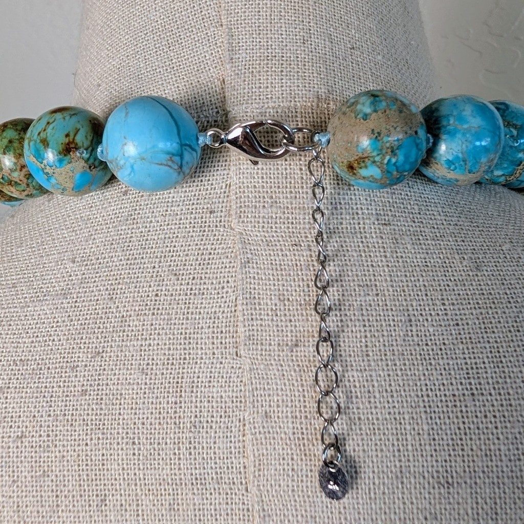 Chunky Turquoise Look Matrix Bead Necklace 19.5in Blue Boho Statement 140g