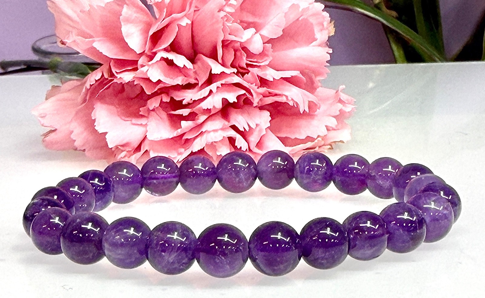 Wholesale Lot 6 Pcs Natural Amethyst 8mm 7.5” Crystal Stretch Bracelet