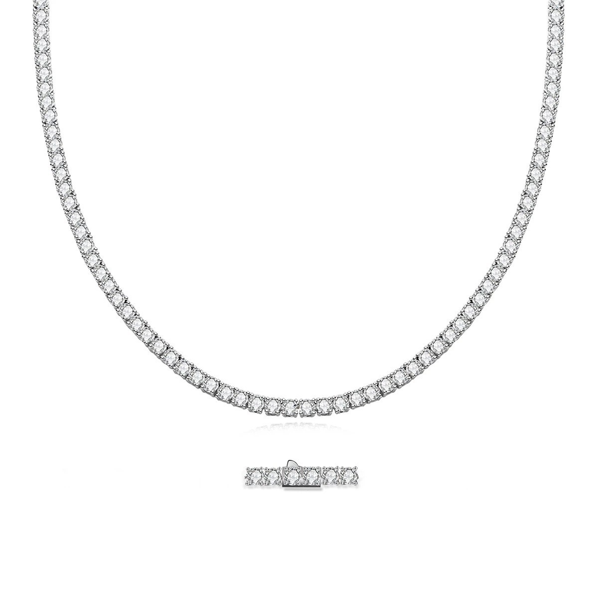 3MM MOISSANITE 925 Silver Tennis Chain Necklace – VVS D Color – Passes Tester