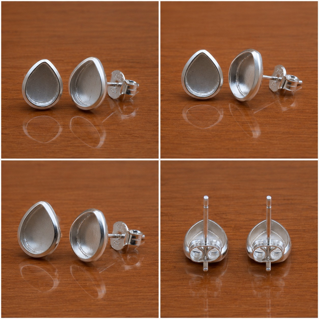 925 Sterling Silver 5x7mm Pear Bezel Stud Earring Settings Handmade Jewelry