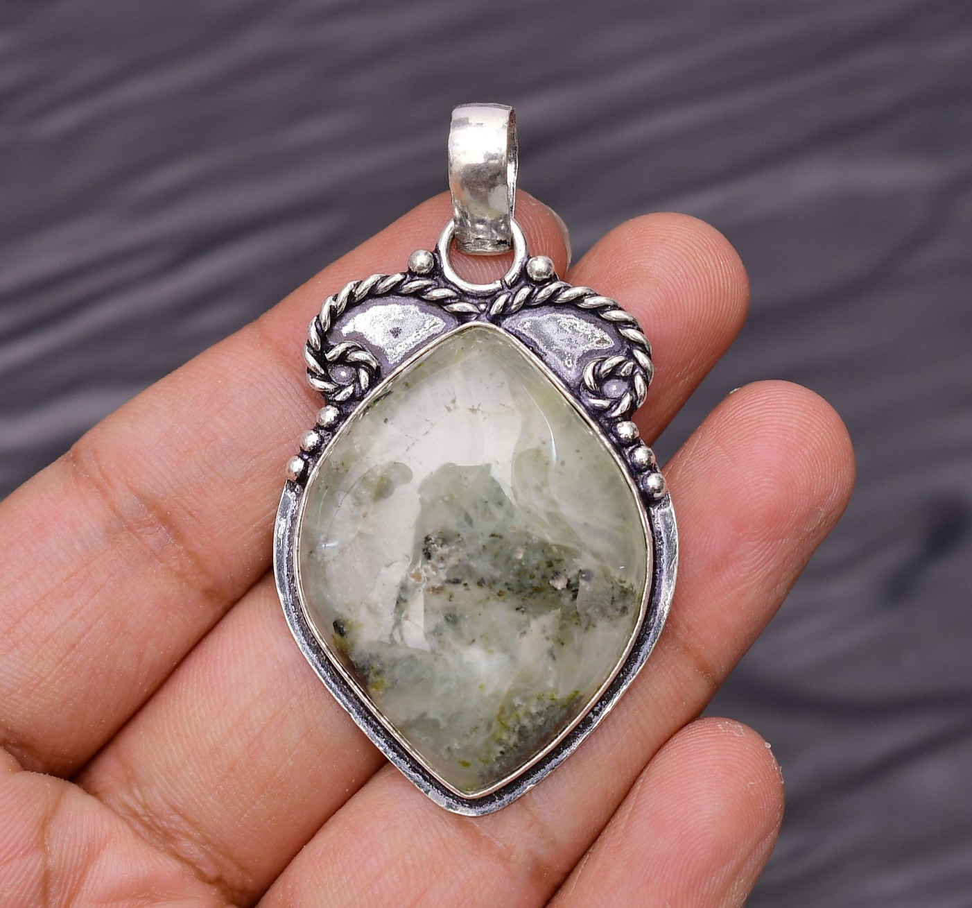 Prehnite Gemstone 925 Sterling Silver Jewelry Pendant 2.12″