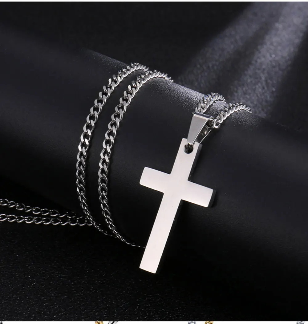 Fashion Stainless Steel Cross Pendant Necklace For Women Men Link Chain Charm