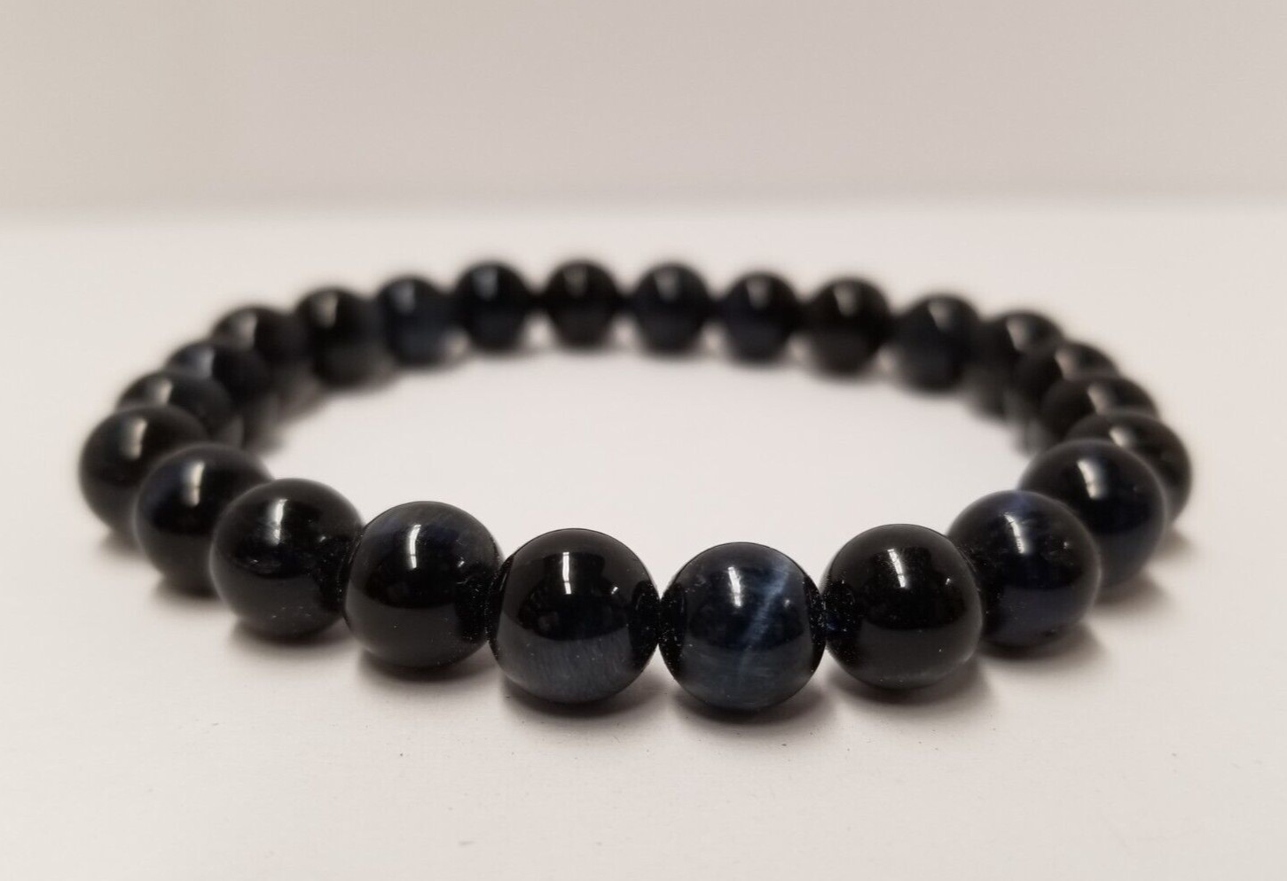 Mindful Souls Black & Blue Natural Hawks Eye Beaded Bracelet