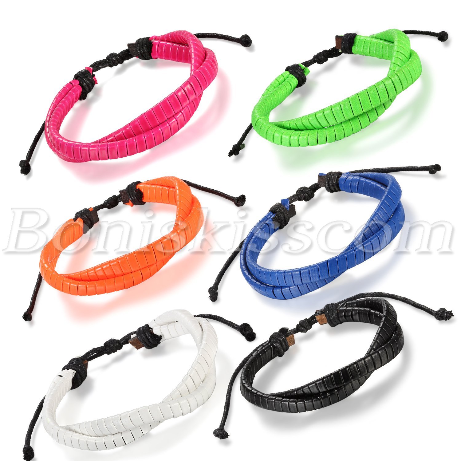 Men’s Fashion Handmade Braided PU Leather Colorful Bracelet Adjustable Wrap Cuff
