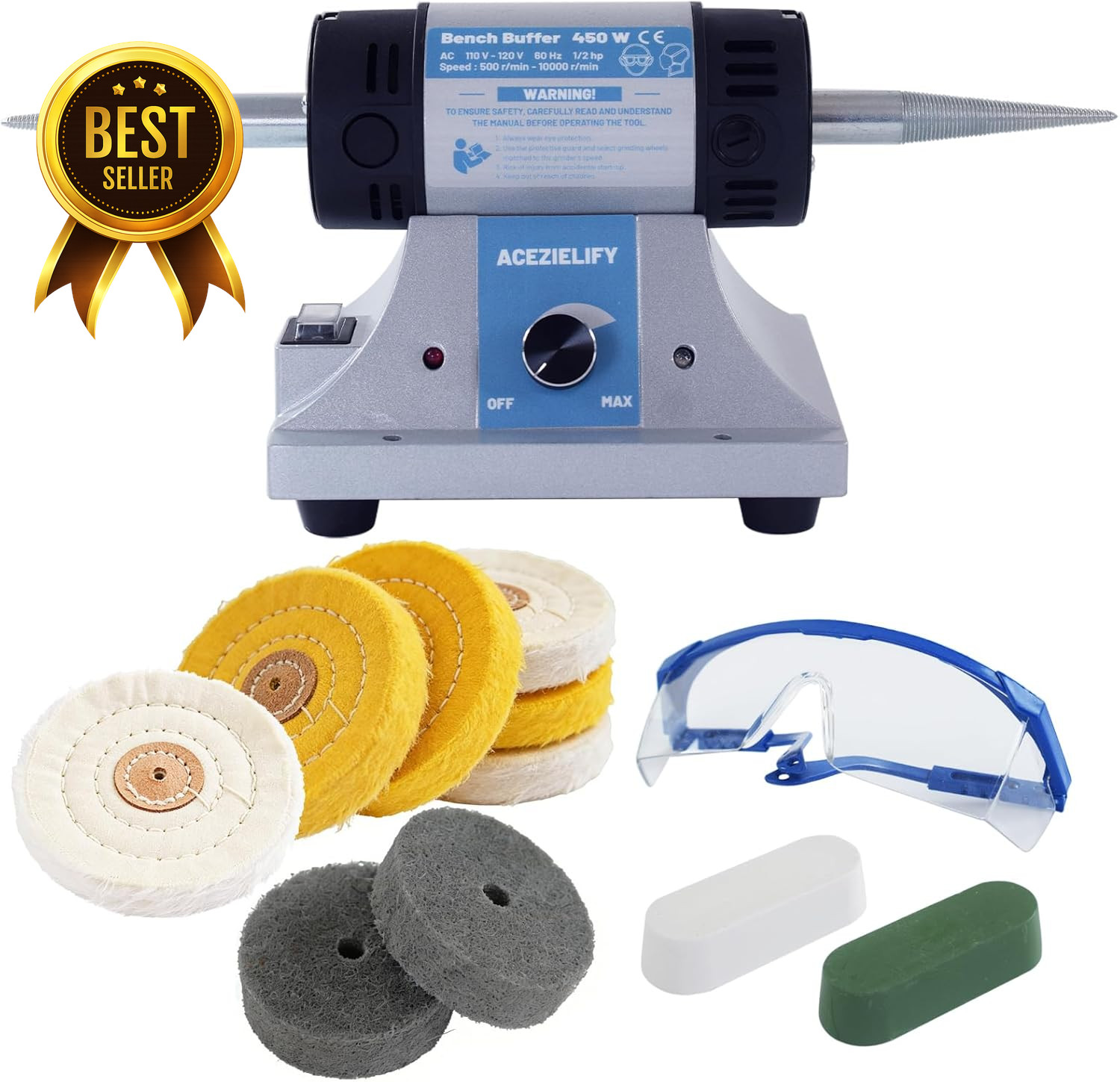 450W Jewelry Polisher Variable Speed Bench Buffer Kit with Wheels