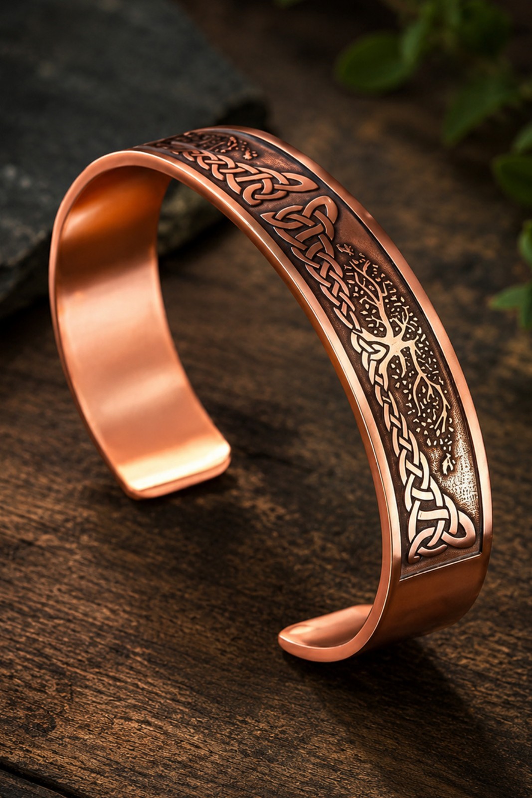 Unisex Hayat A�ac� Patterned Copper Bracelet Kelt D���m� Motif Adjustable