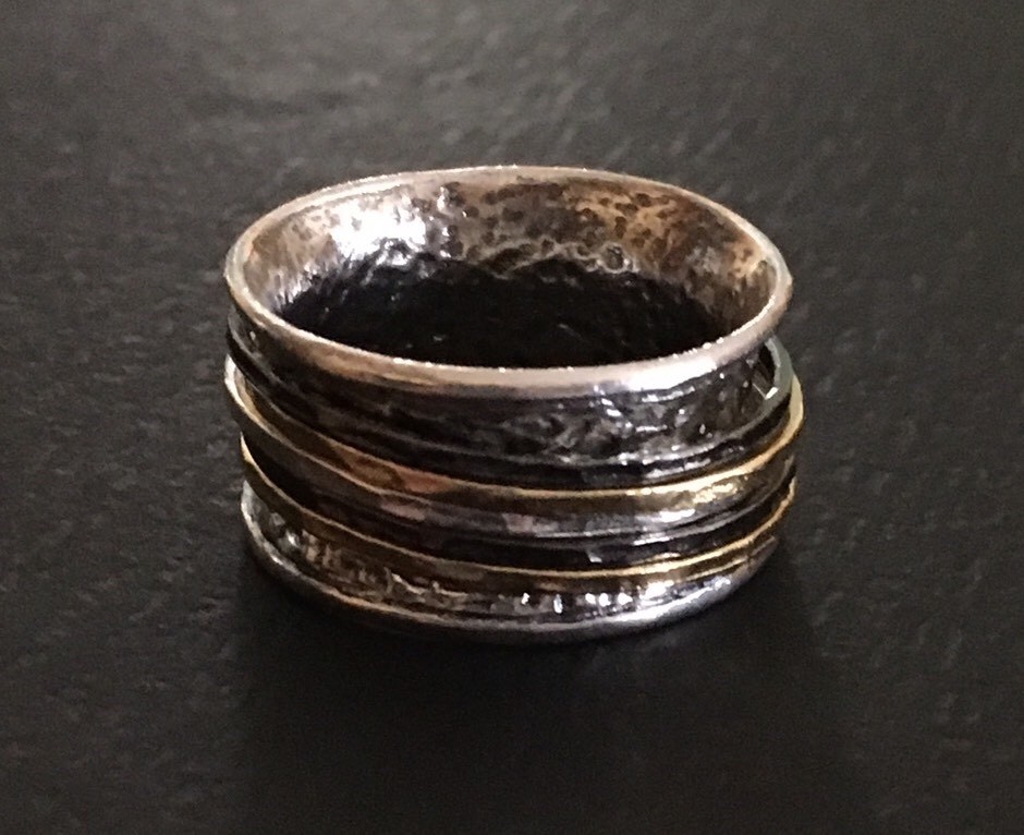 NWOT OR PAZ STERLING SILVER 925 THREE TONES SPINNER RING SZ 8 ISRAEL PZ