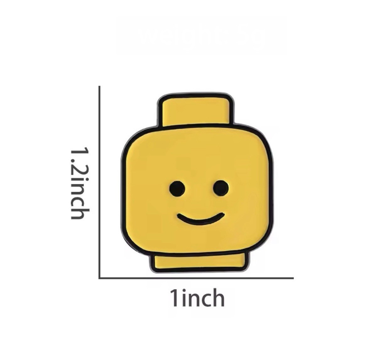 Block Head Style 1pc Pin With Rubber Back Yellow Man Head Fun Pin FREE SHIPPING