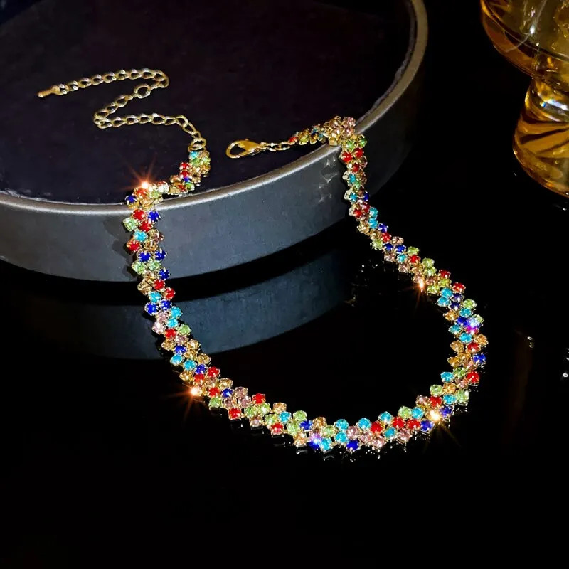 Rhinestone Collar Necklace Full Crystal Geometric 35+5cm Women Jewelry