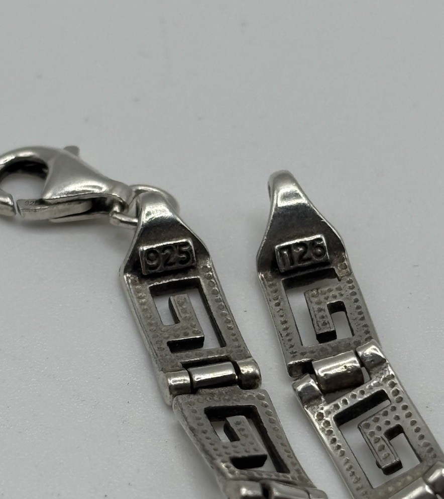 Vintage 925 Sterling Silver Greek Key Panel Link Bracelet 11g 7.5″