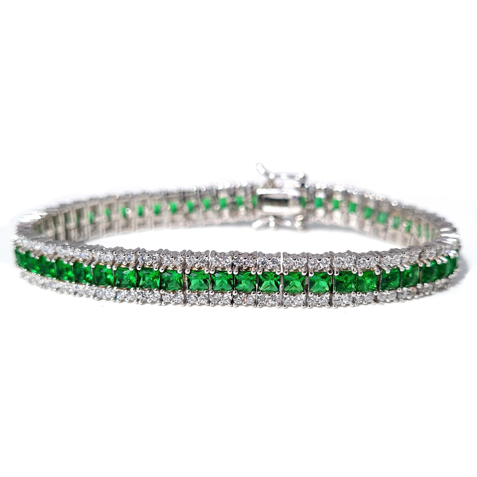 15TCW Princess Lab-Created Green Emerald Tennis Bracelet 925 Sterling Silver