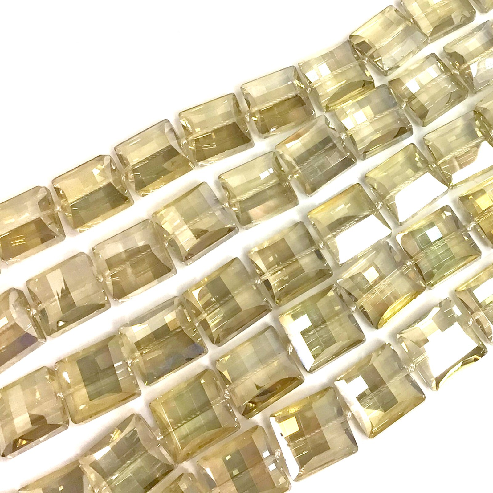 Champagne Cream Yellow Crystal Faceted Flat Square Bead 18mm Handcut 15″ 19pcs