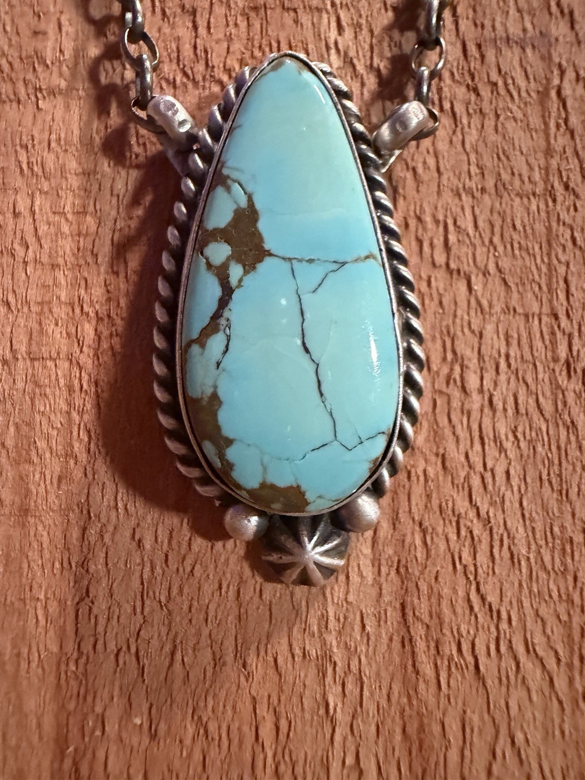 Navajo handmade Johnny Dixon Signed 925 Sterling Slvr Mine 8 Turquoise necklace