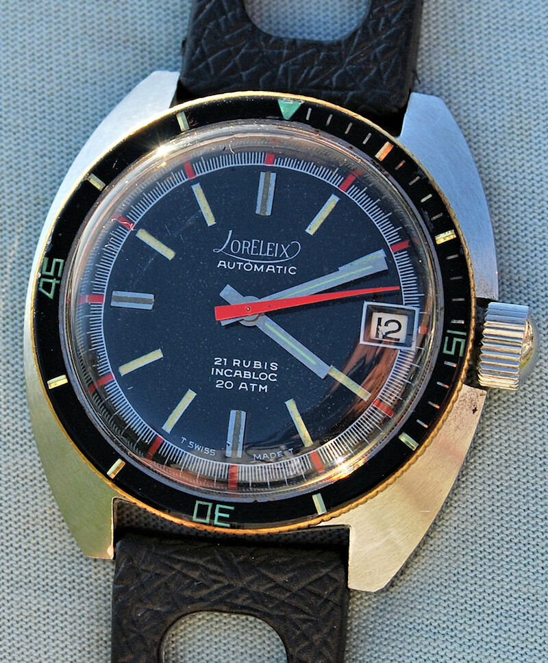 Diver Steel Loreleix Automatic SUB 200 mt. Watch 1970s Bakelite Bezel