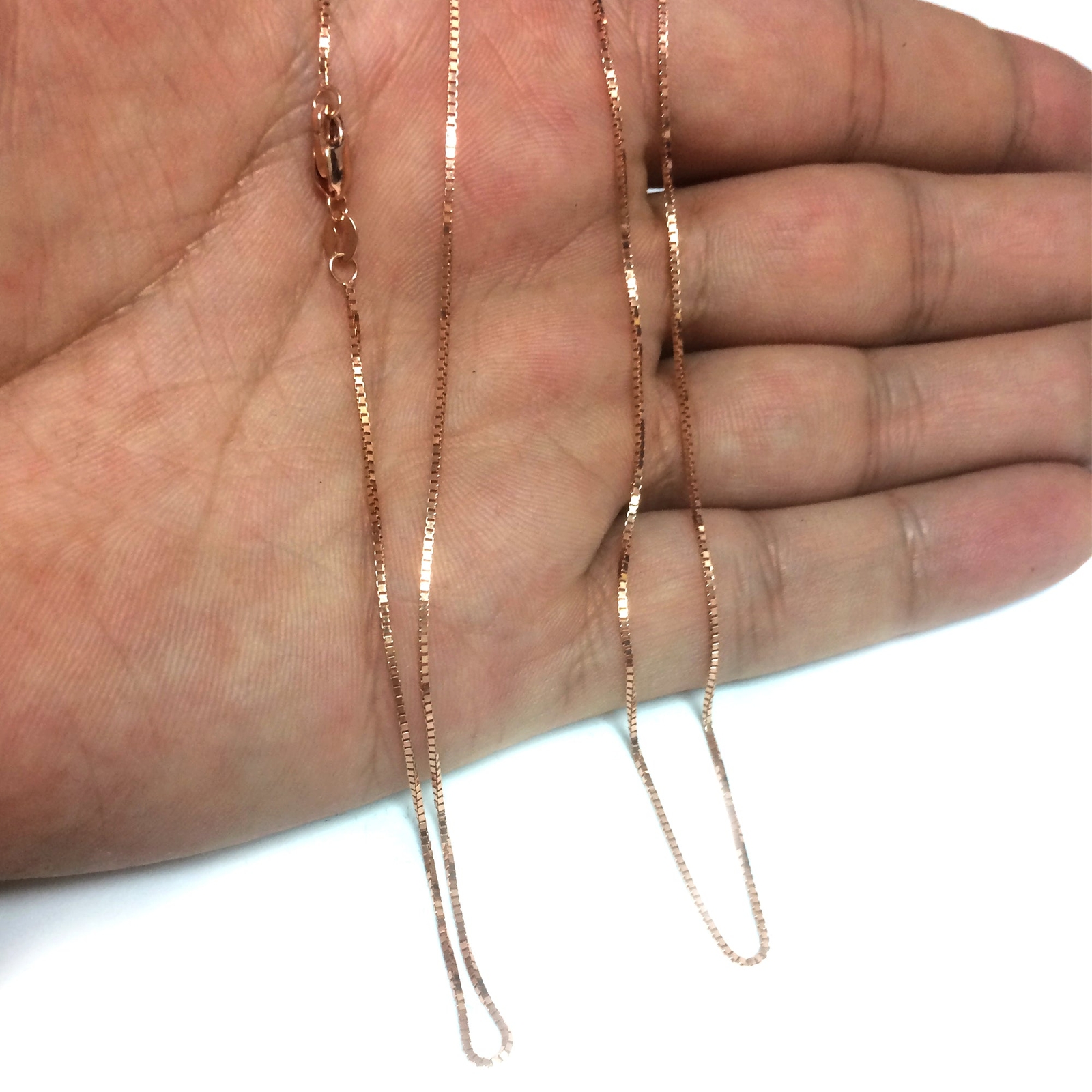 14k Rose Solid Real Gold Mirror Box Chain Necklace, 0.8mm, 16″