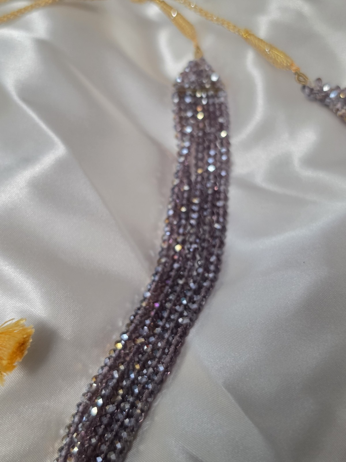 Purple Multi-Strand Beaded Glass Necklace, Round Beads, Adjustable Cord