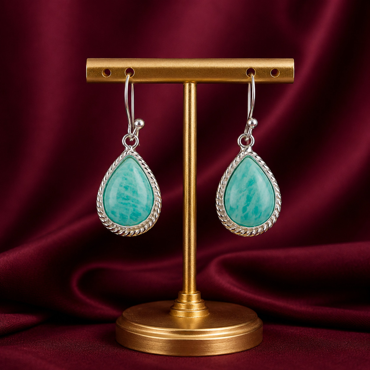 Natural Amazonite Gemstone 925 Stamped Silver Stylish Earring 1.40″ Wedding Gift