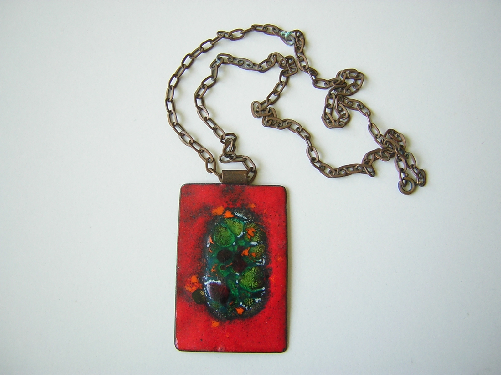 Vintage Pendant Necklace Enamel Copper 6.6 X 4.0 Cm/61 Cm