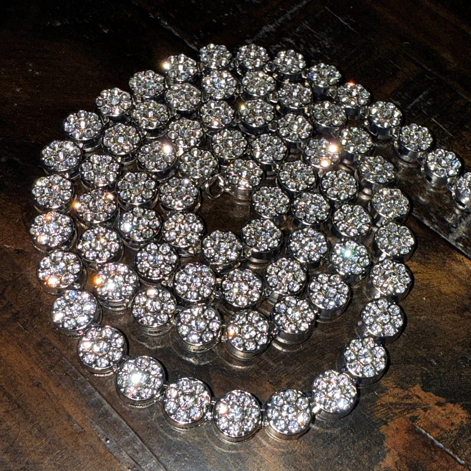 Men’s Flower Cluster Chain Simulated CZ Iced Flooded Out One Row Silver Tone 36″