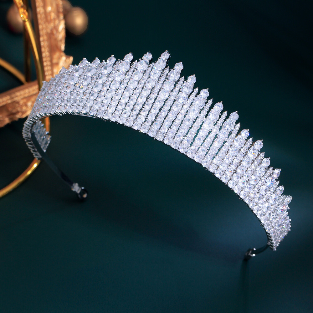 Women Silver Plated Cubic Zirconia Wedding Bridal Queen Prom Pageant Tiara Crown