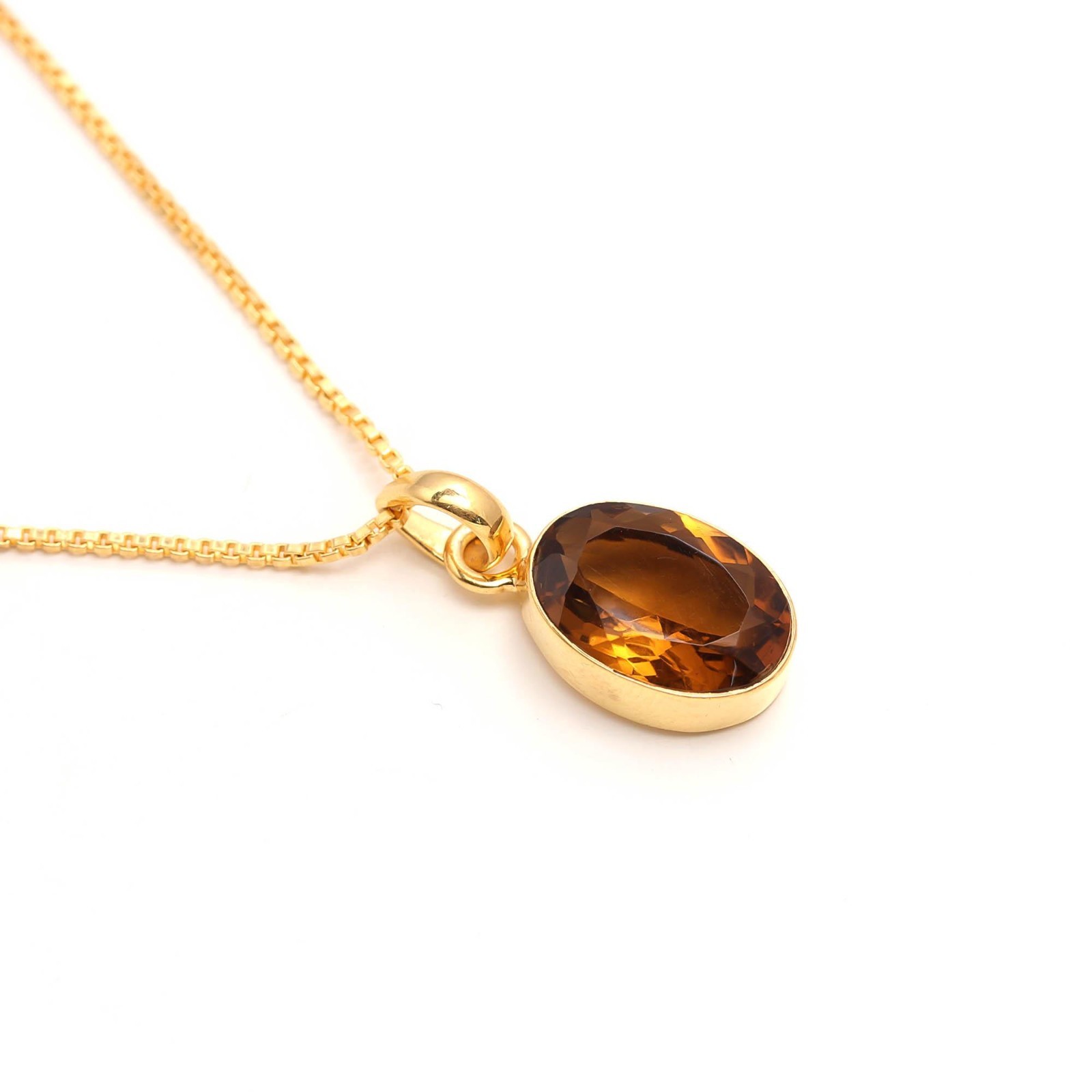 Natural Honey Quartz Oval Necklace Gold Fill 925 Sterling Silver Jewelry For Her